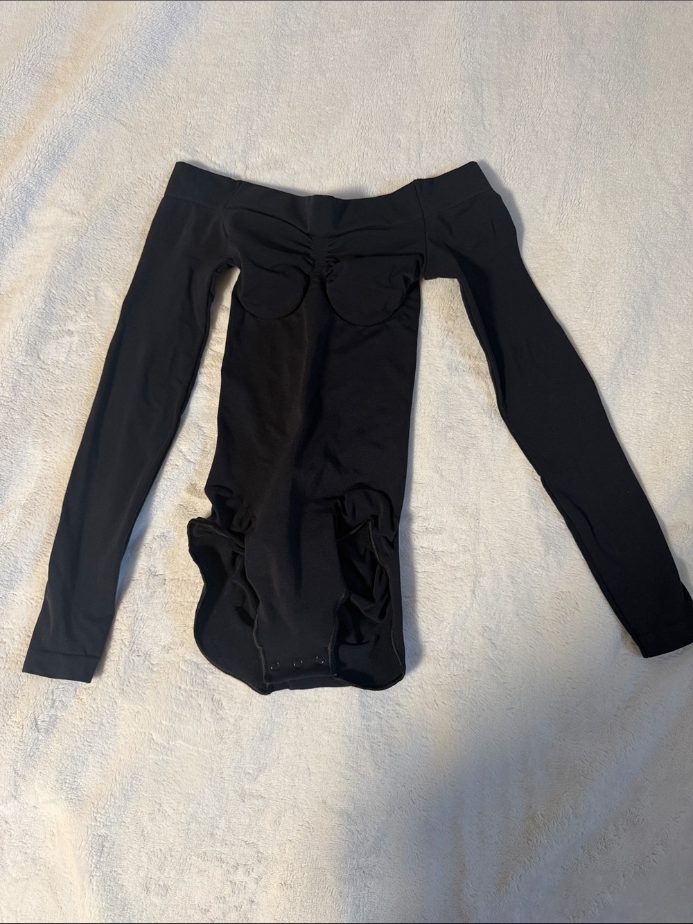 SKIMS Black Off-Shoulder Long-Sleeve Shapewear Bodysuit